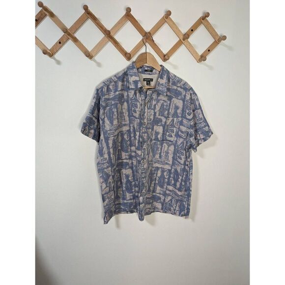 Eddie Bauer Linen Blend Fish Print Short Sleeve Button-Down Shirt - Size XL - Picture 1 of 7